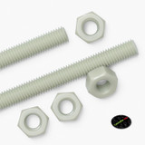 2x Natural Nylon PA66+GF M8 x 500 mm Threaded Rods, Studding + 4 Nuts