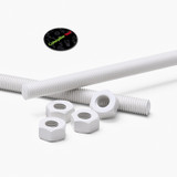2x White PTFE M8 x 500 mm Threaded Rods, Plastic Studding + 4 Nuts