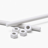2x White PTFE M8 x 500 mm Threaded Rods, Plastic Studding + 4 Nuts