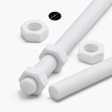 2x White Polypropylene (PP) M16 x 200 mm Threaded Rods, Studding + 4 Nuts