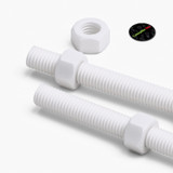 2x White PTFE M12 x 300 mm Threaded Rods, Plastic Studding + 4 Nuts