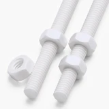 2x White PTFE M6 x 300 mm Threaded Rods, Plastic Studding + 4 Nuts