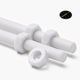 2x White PTFE M6 x 300 mm Threaded Rods, Plastic Studding + 4 Nuts