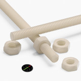 2x Natural Nylon PA66 M4 x 300 mm Threaded Rods, Plastic Studding + 4 Nuts