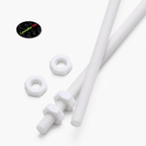 2x White PTFE M3 x 300 mm Threaded Rods, Plastic Studding + 4 Nuts