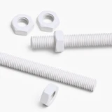 2x White PTFE M14 x 300 mm Threaded Rods, Plastic Studding + 4 Nuts