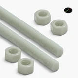 2x Natural Nylon PA66+GF M12 x 300 mm Threaded Rods, Studding + 4 Nuts
