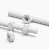 2x White Polypropylene (PP) M10 x 300 mm Threaded Rods, Studding + 4 Nuts