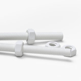 2x White Polypropylene (PP) M10 x 300 mm Threaded Rods, Studding + 4 Nuts