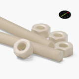 2x Natural Nylon PA66 M8 x 300 mm Threaded Rods, Plastic Studding + 4 Nuts