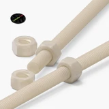2x Natural Nylon PA66 M5 x 300 mm Threaded Rods, Plastic Studding + 4 Nuts