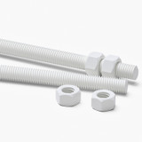 2x barre filettate in polipropilene bianco M12 x 300 mm + 4 dadi