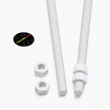 2x White Polypropylene (PP) M12 x 300 mm Threaded Rods, Studding + 4 Nuts