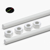 2x White Polypropylene (PP) M12 x 300 mm Threaded Rods, Studding + 4 Nuts