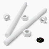 2x White Polypropylene (PP) M12 x 300 mm Threaded Rods, Studding + 4 Nuts
