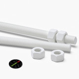 2x White Polypropylene (PP) M12 x 300 mm Threaded Rods, Studding + 4 Nuts