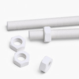 2x White PTFE M16 x 300 mm Threaded Rods, Plastic Studding + 4 Nuts