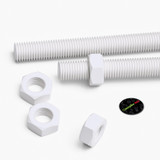 2x White PTFE M16 x 300 mm Threaded Rods, Plastic Studding + 4 Nuts