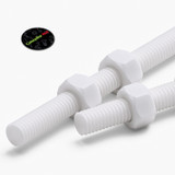 2x White PTFE M5 x 300 mm Threaded Rods, Plastic Studding + 4 Nuts