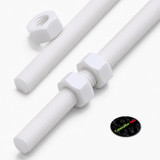 2x White PTFE M8 x 300 mm Threaded Rods, Plastic Studding + 4 Nuts