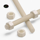 2x Natural Nylon PA66 M12 x 300 mm Threaded Rods, Plastic Studding + 4 Nuts