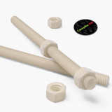 2x Natural Nylon PA66 M12 x 300 mm Threaded Rods, Plastic Studding + 4 Nuts