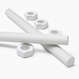 2x White Polypropylene (PP) M16 x 300 mm Threaded Rods, Studding + 4 Nuts