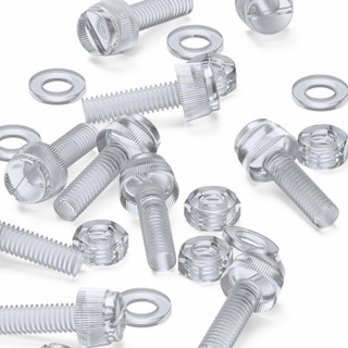60x Clear Acrylic Slotted Knurled Thumbscrews M6 x 20 mm, Nuts & Washers