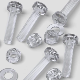 20x Clear Acrylic Pan Head Plastic Screws & Bolts M4 x 20 mm, Nuts & Washers
