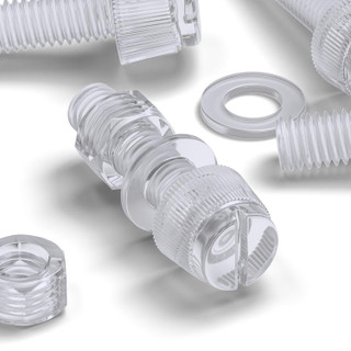 20x Clear Acrylic Slotted Knurled Thumbscrews M6 x 20 mm, Nuts & Washers