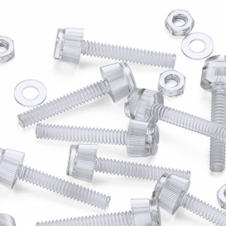 60x Clear Acrylic Slotted Knurled Thumbscrews M3 x 20 mm, Nuts & Washers