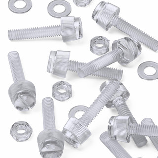 60x Clear Acrylic Slotted Knurled Thumbscrews M4 x 20 mm, Nuts & Washers