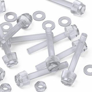 60x Clear Acrylic Slotted Knurled Thumbscrews M4 x 30 mm, Nuts & Washers