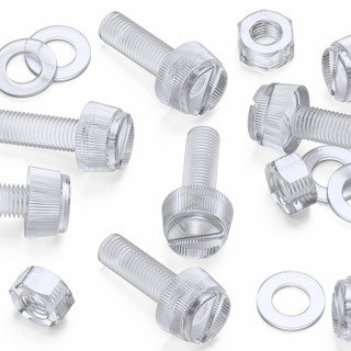 60x Clear Acrylic Slotted Knurled Thumbscrews M8 x 25 mm, Nuts & Washers