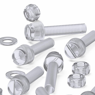 60x Clear Acrylic Slotted Knurled Thumbscrews M5 x 25 mm, Nuts & Washers