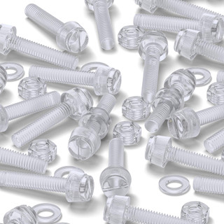 60x Clear Acrylic Slotted Knurled Thumbscrews M5 x 30 mm, Nuts & Washers