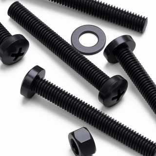 20x Black PP Pan Head Plastic Screws & Bolts M5 x 40 mm, Nuts & Washers