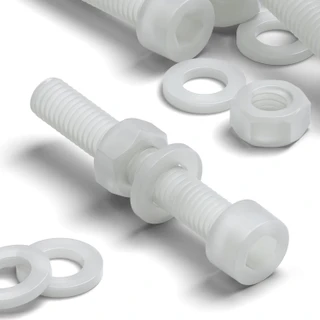 10x Natural PVDF Socket Head Machine Screws M6 x 40 mm, Nuts & Washers