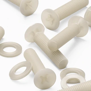 50x Natural Nylon Countersunk Machine Screws M5 x 20 mm, Nuts & Washers