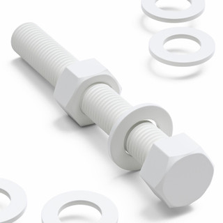 5x White PP Hex Head Plastic Screws & Bolts M20 x 150 mm, Nuts & Washers