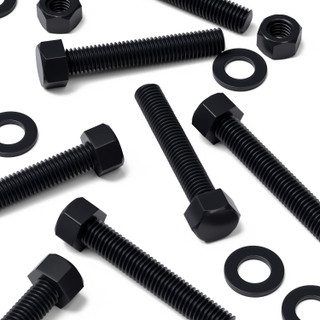 10x Black PP Hex Head Plastic Screws & Bolts M12 x 70 mm, Nuts & Washers
