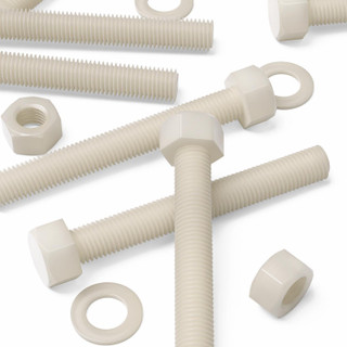 5x bulloni esagonali naturali in nylon PA66 M20 x 150 mm, dadi e rondelle