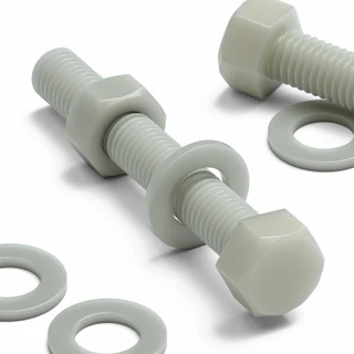 10x Natural Glass Filled Nylon Hex Head Screws M10 x 70 mm, Nuts & Washers