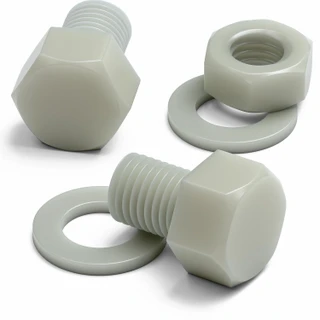 10x Natural Glass Filled Nylon Hex Head Screws M16 x 20 mm, Nuts & Washers
