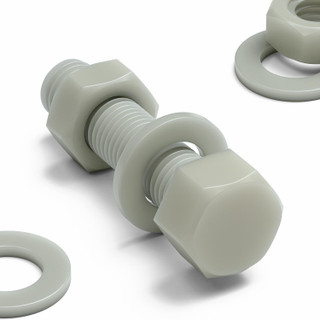 5x Natural Glass Filled Nylon Hex Head Screws M16 x 65 mm, Nuts & Washers