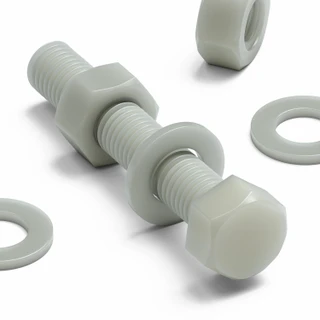 20x Natural Glass Filled Nylon Hex Head Screws M8 x 50 mm, Nuts & Washers