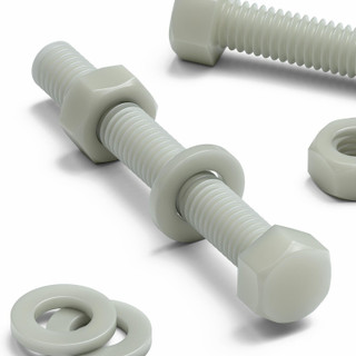 50x Natural Glass Filled Nylon Hex Head Screws M6 x 50 mm, Nuts & Washers