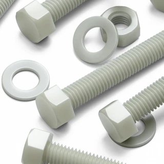 10x Natural Glass Filled Nylon Hex Head Screws M10 x 60 mm, Nuts & Washers