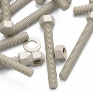 10x Natural PPS Hex Head Plastic Screws & Bolts M5 x 40 mm, Nuts & Washers