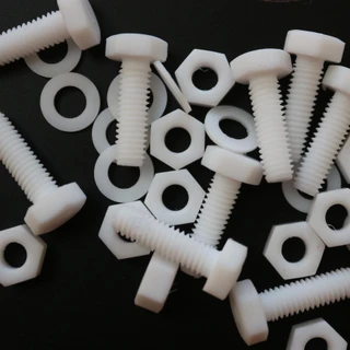 10x Natural PTFE Hex Head Plastic Screws & Bolts M6 x 20 mm, Nuts & Washers